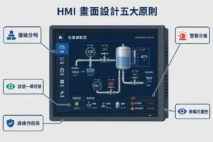 HMI 畫面設計五大原則:層級分明、狀態一眼可辨、警報分級、誤操作防呆、現場可讀性