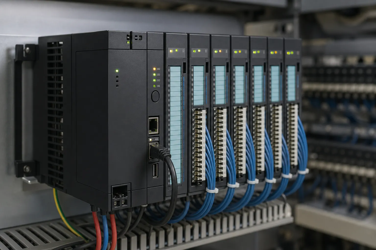 機架式模組化 PLC 與 I/O 模組特寫